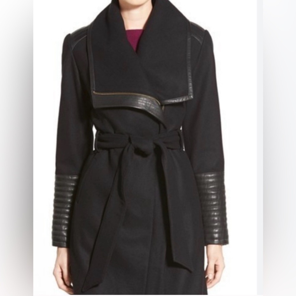 Badgley Mischka Black Trench Coat with Leather Details